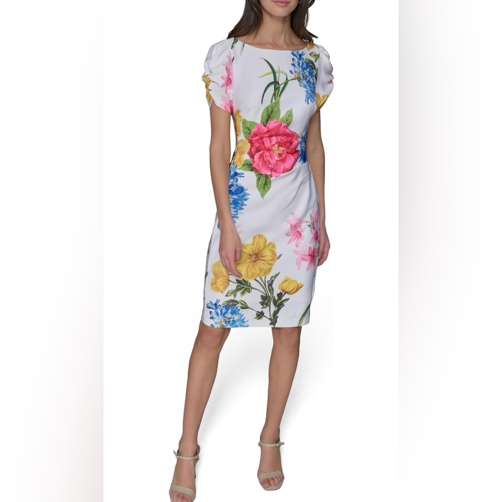 Karl Lagerfeld NWT Size 8 Stunning White Floral Short Sleeve Mini Dress (0685)